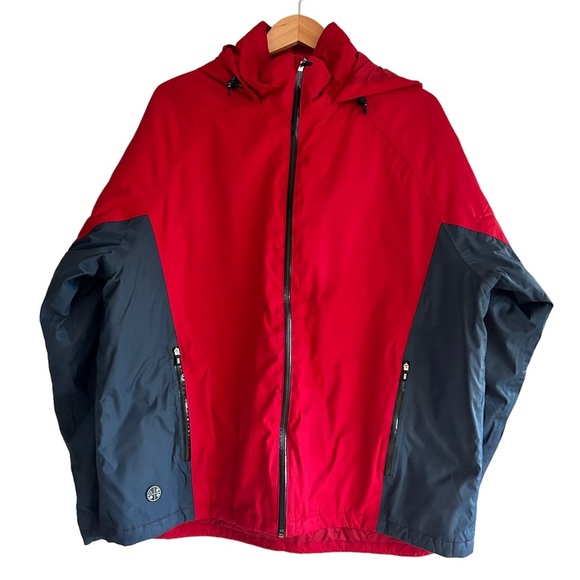 Lands' End Red & Navy Blue Hooded Zip Up Waterproof Mens Winter Jacket Size XL - Picture 1 of 15